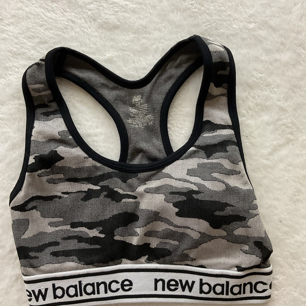 New Balance Black and Gray Camo Sports Bra